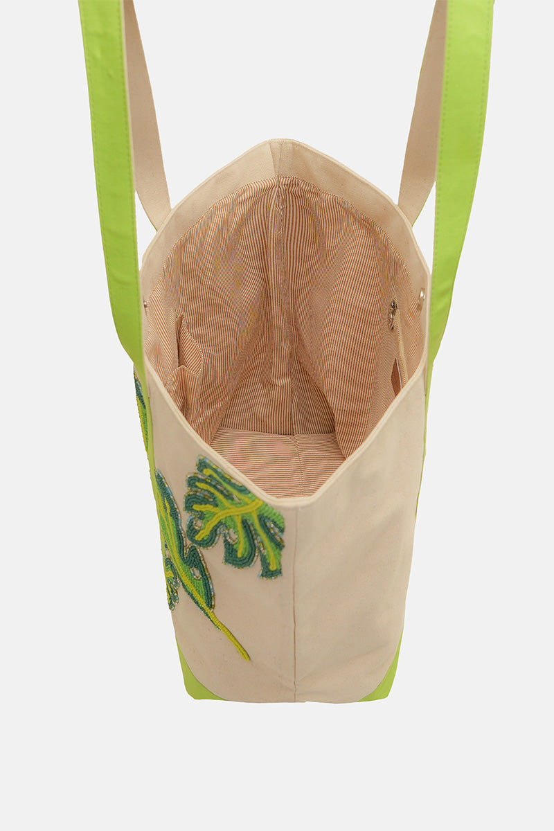 Jungle Lush Tropical Leaf Beaded Boat Tote