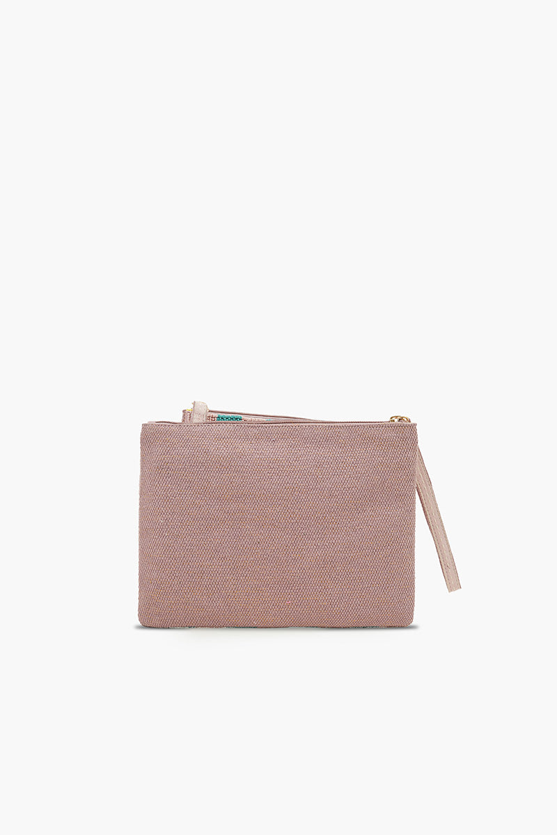 Pickleball Chic Fully Hand-Beaded Top Zip Clutch