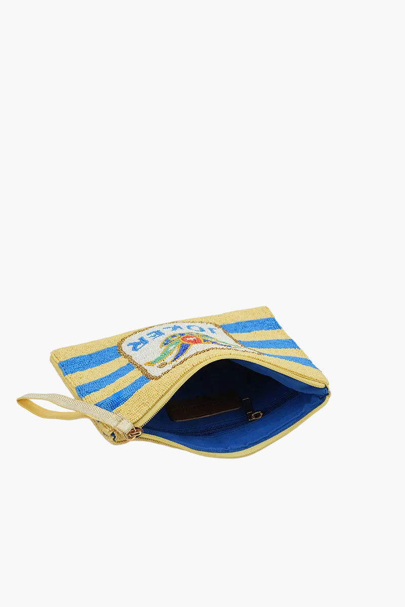 Mahjong Magic Fully Hand-Beaded Top Zip Clutch