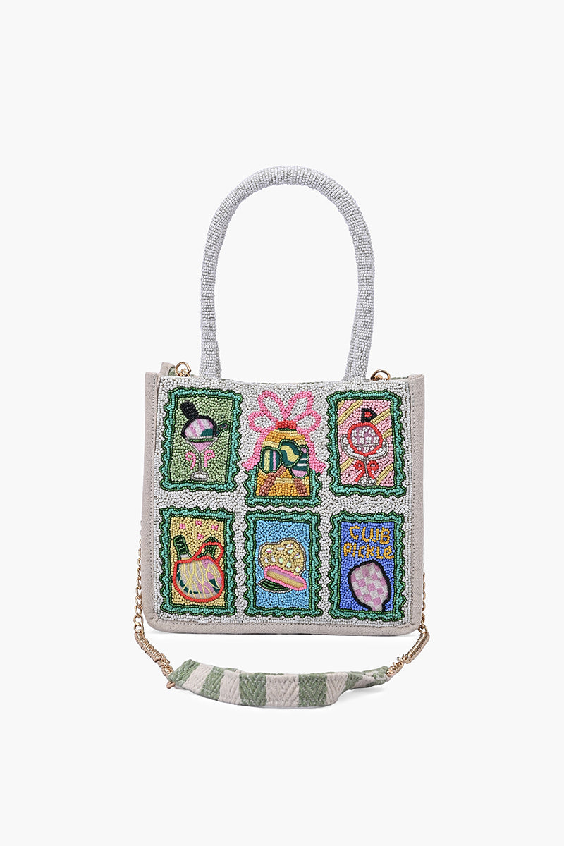 Pickleball Petite Hand-Beaded Small Tote