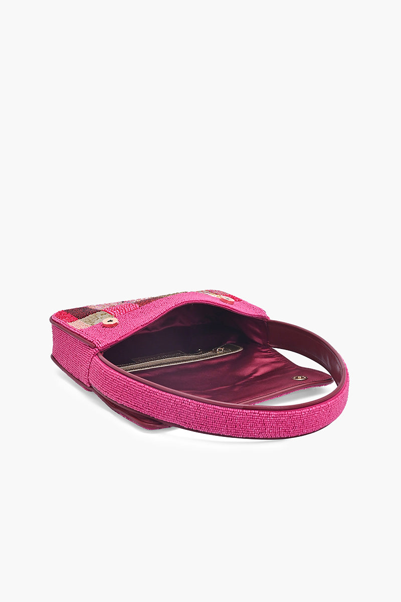 Fuchsia Mosaic Beaded Shoulder Bag