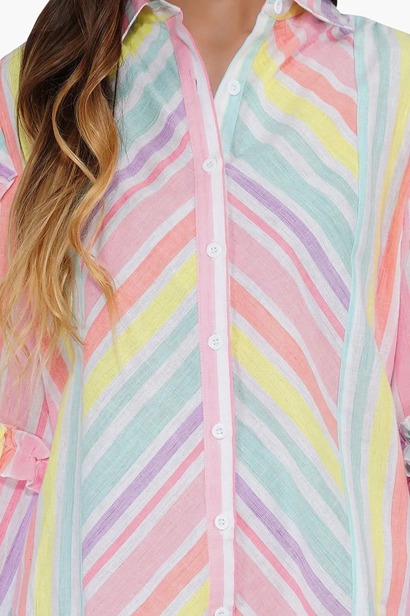Set of 6 Pastels Yarn Dyed Stripe Shirt Dress (S,M,L)