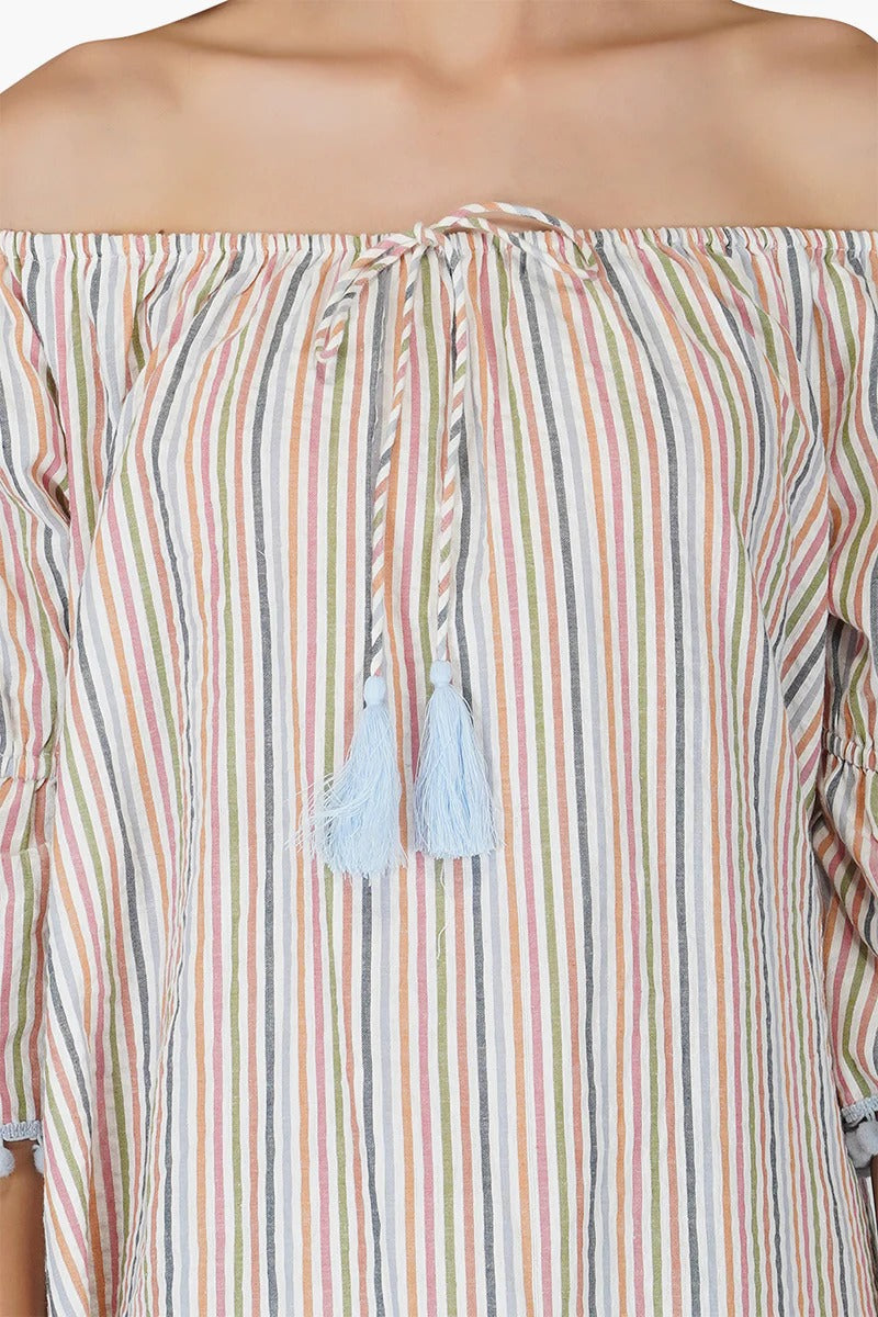 Set of 6 Playful Seersucker off shoulder dress (S,M,L)