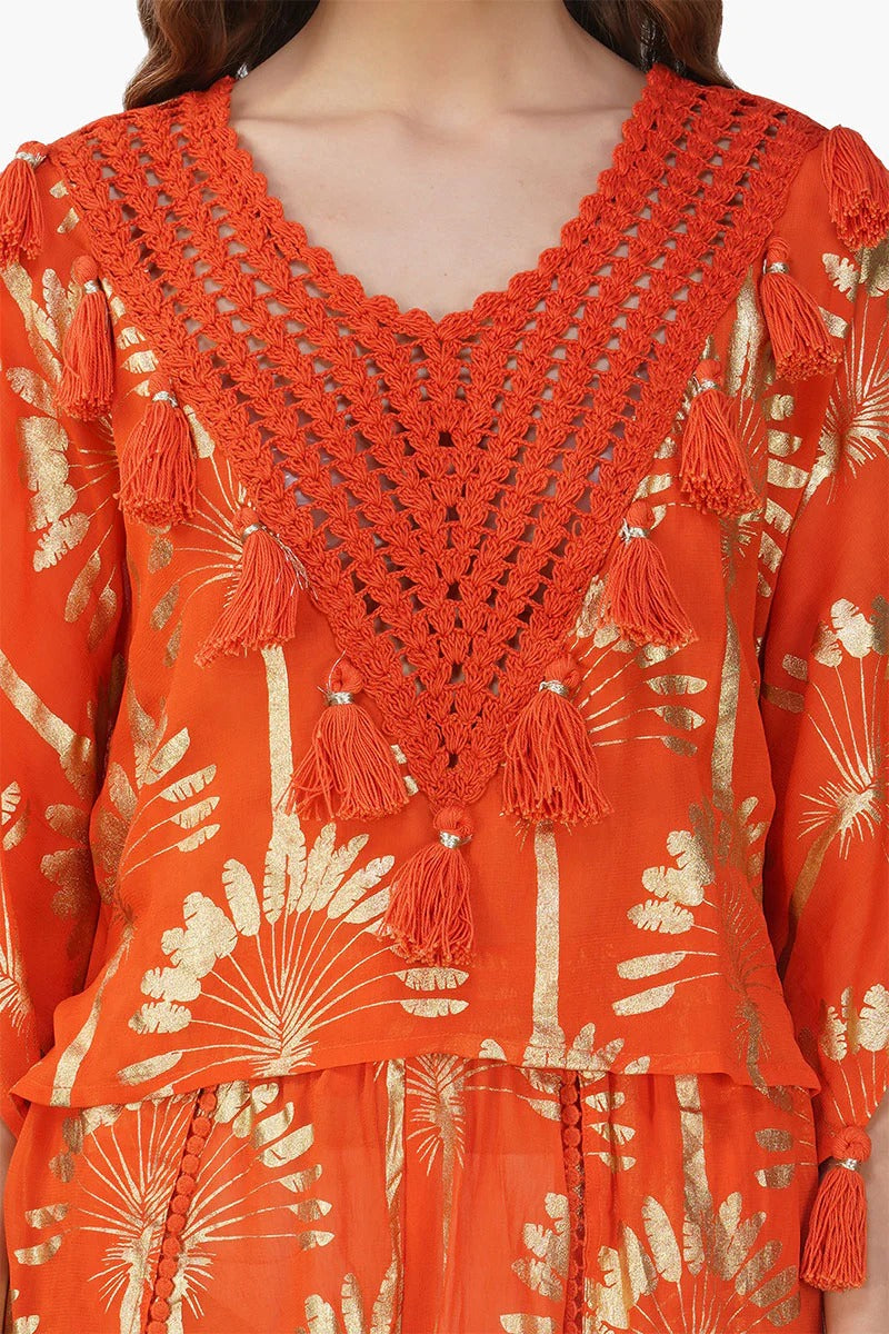 Set of 6 Sunset Palm Foil Tassel Blouse (S,M,L)
