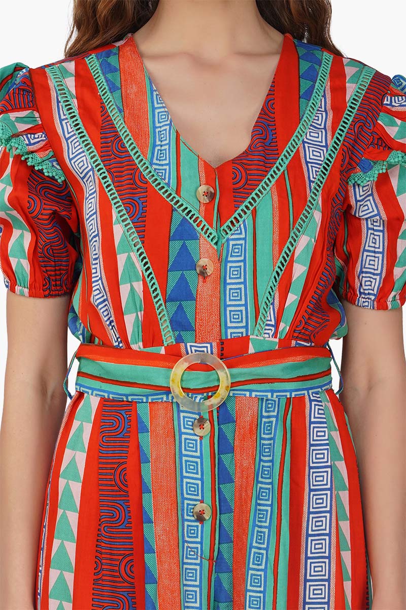 Set of 6 Ruby Aztec Printed Strip Jumpsuit (S,M,L)