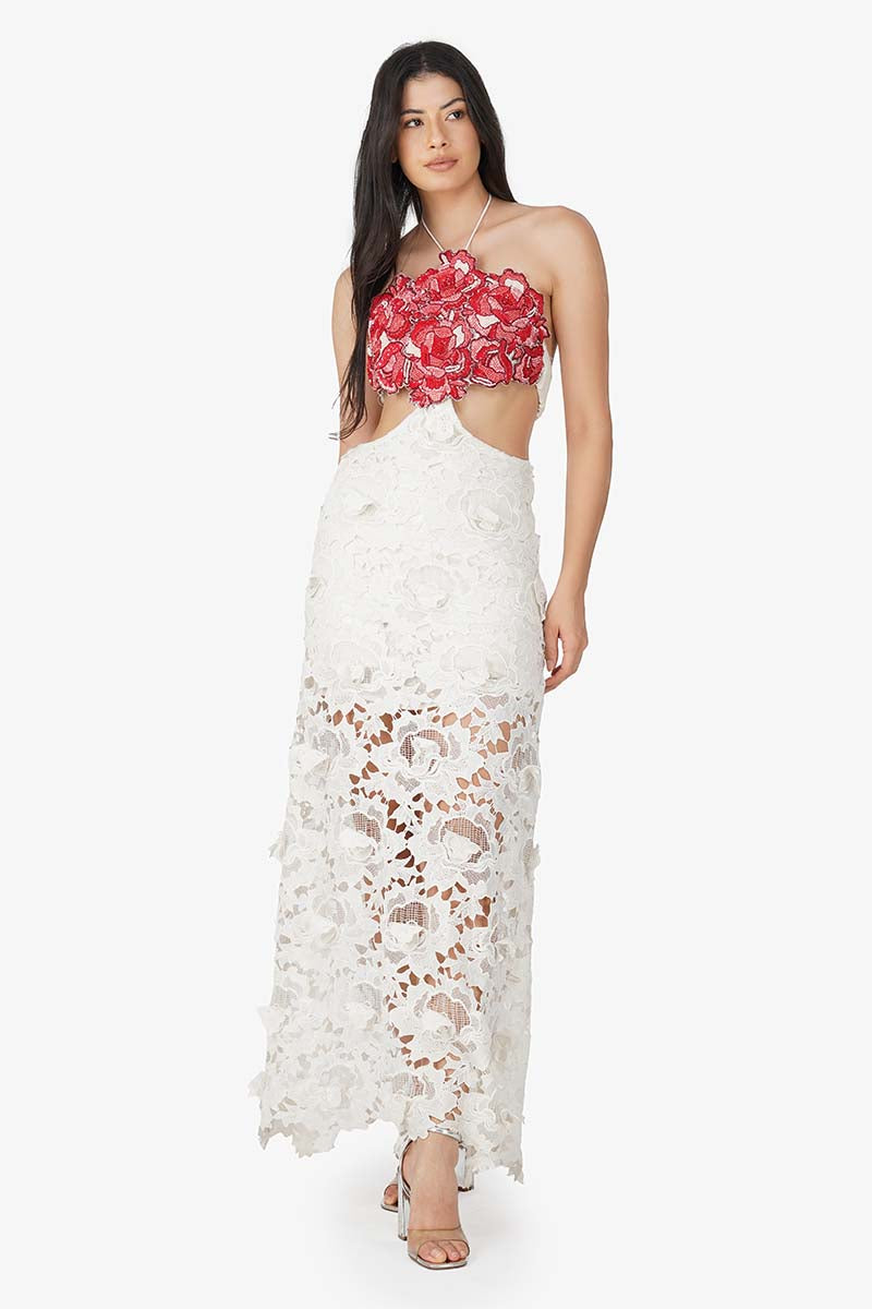 Scarlet Floral Embellished Halter Dress