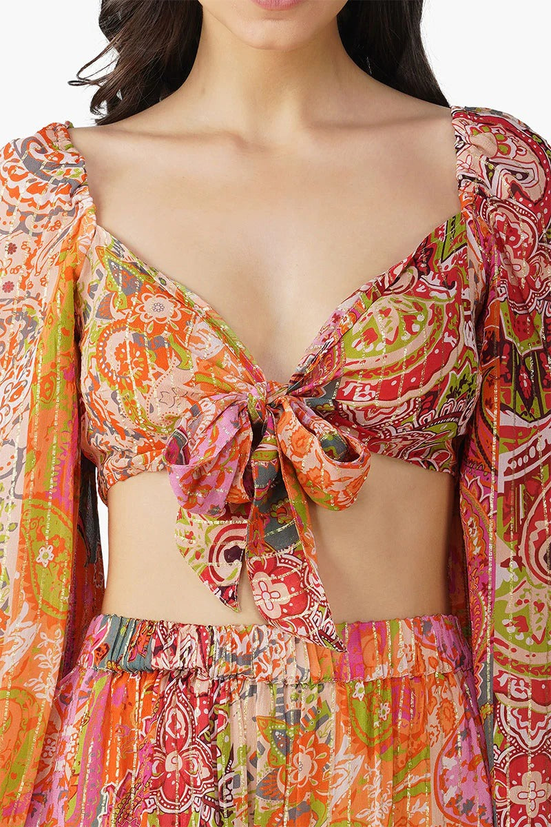 Set of 6 Multi Palm Paisley Front Tie Top (S,M,L)