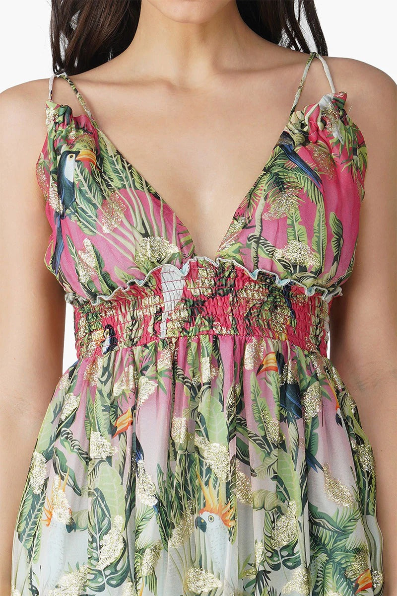 Set of 6 Farm Chirping Birds Printed Mini Dress (S,M,L)-Discarded 2026
