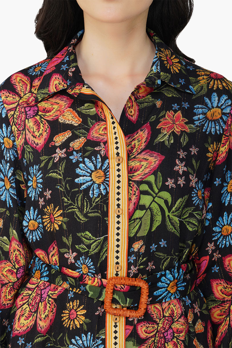 Set of 6 Black Multi Floret Short Dress (S,M,L)