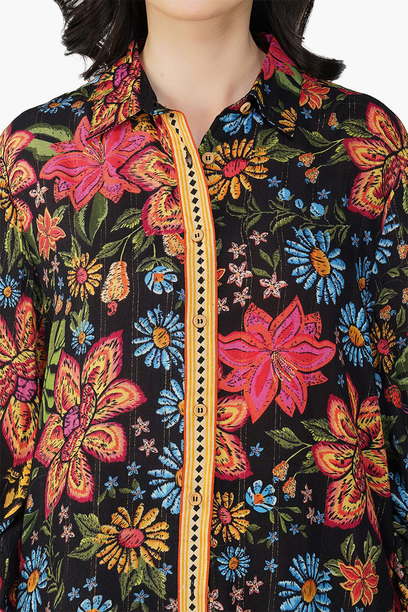 Set of 6 Black Multi Floret Shirt (S,M,L)