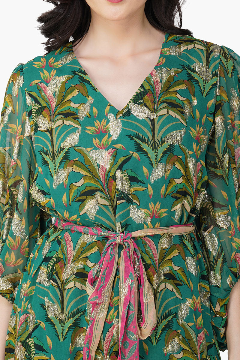 Set of 6 Tropical Ash Leaf Printed Short Dress (S,M,L)