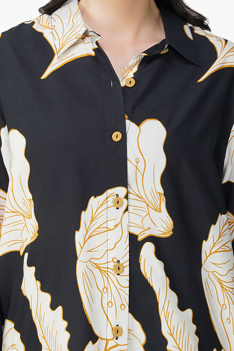 Set of 6 Black And White Floral Daze Printed Shirt (S,M,L)