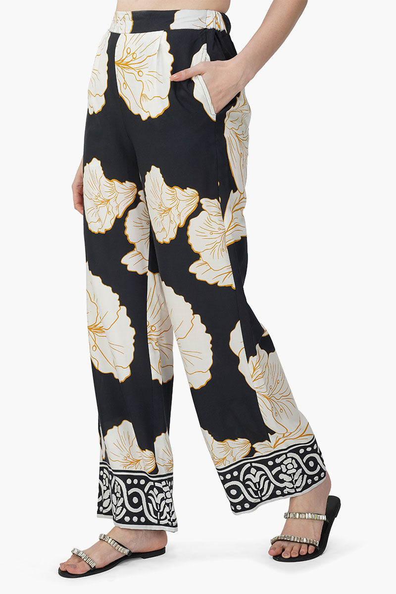 Set of 6 Black And White Floral Daze Printed Pants (S,M,L)