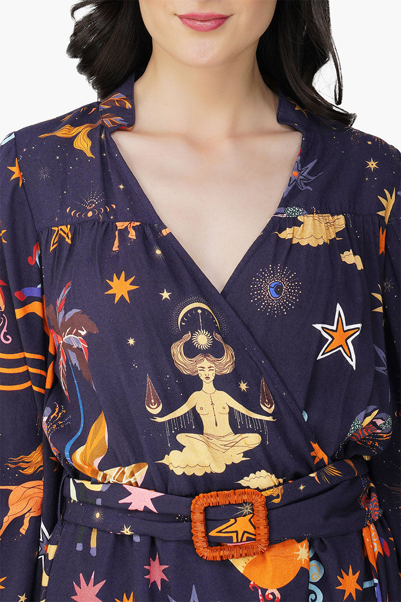 Set of 6 Dark Night Celestial Printed Short Dress (S,M,L)