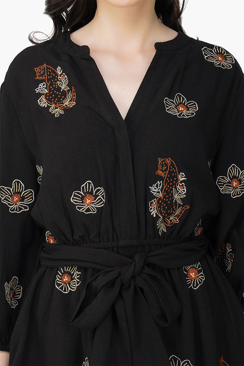 Set of 6 Black Safari Tiger Embroidered Short Dress (S,M,L)