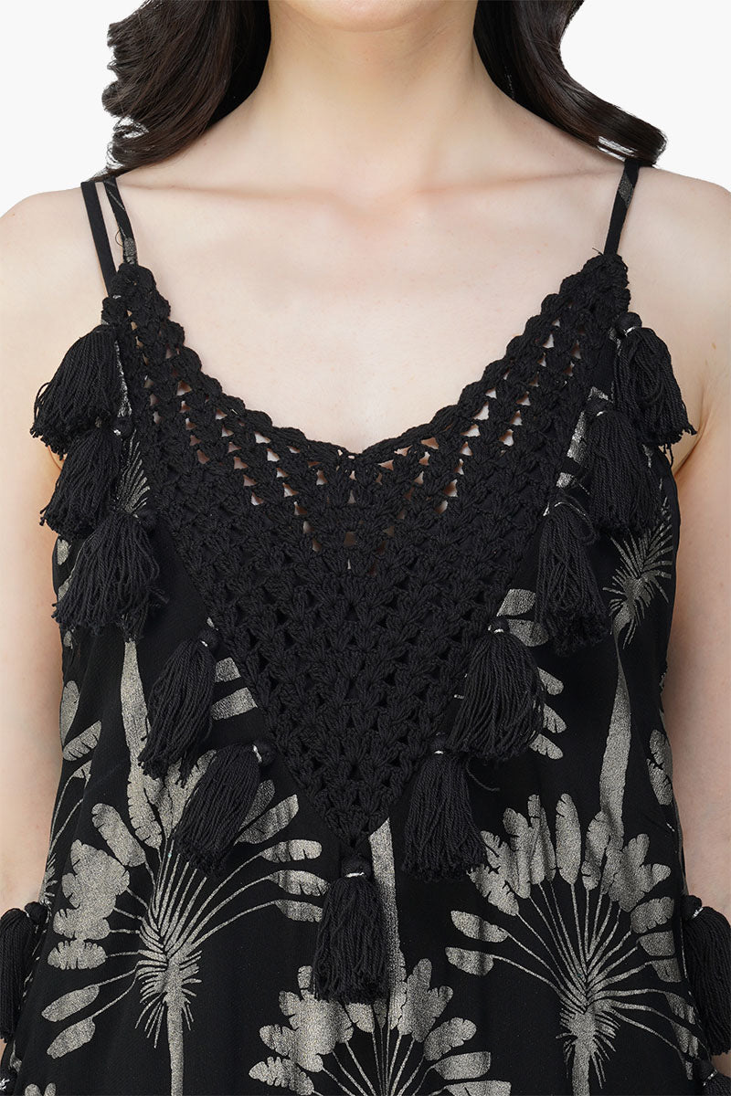 Set of 6 Silver Black Foil Printed Strap Maxi Dress (S,M,L)