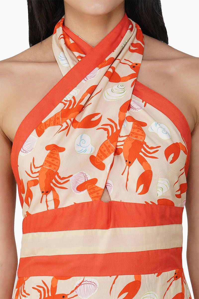 Set of 6 Candy Lobsters Printed Halter Dress (S,M,L)