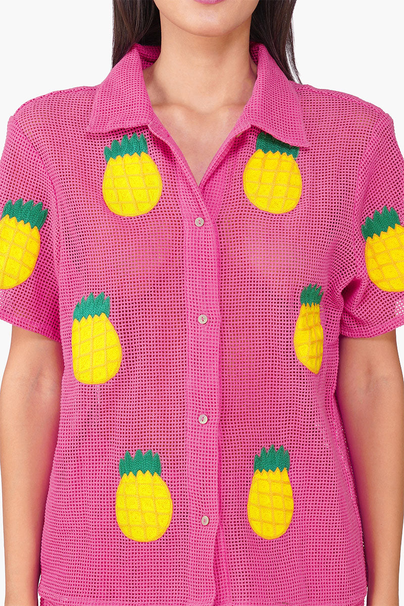 Set of 6 Pink Zest Embroidered Crochet Shirt (S, M & L)