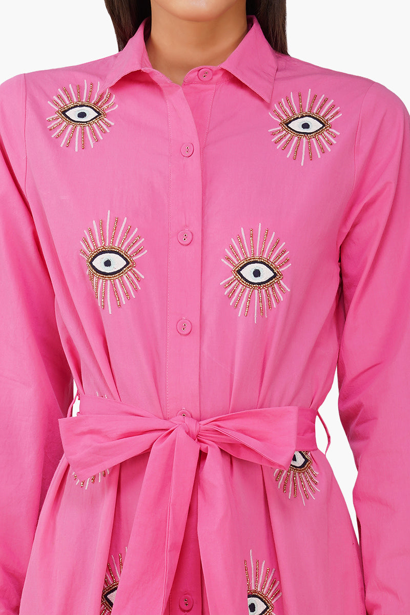Set of 6 Bold Blink Pink Embellished Shirt Dress (S, M & L)