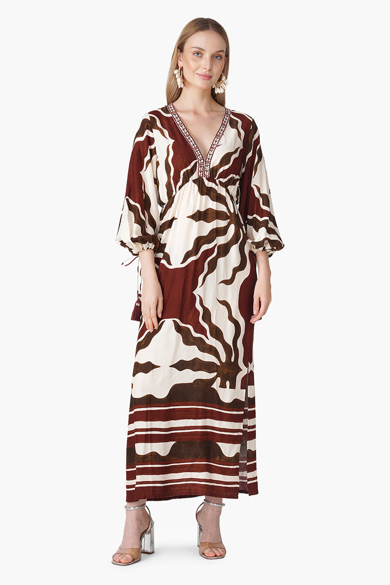 Set of 6 Tribal Print Red Maxi Dress (S, M & L)