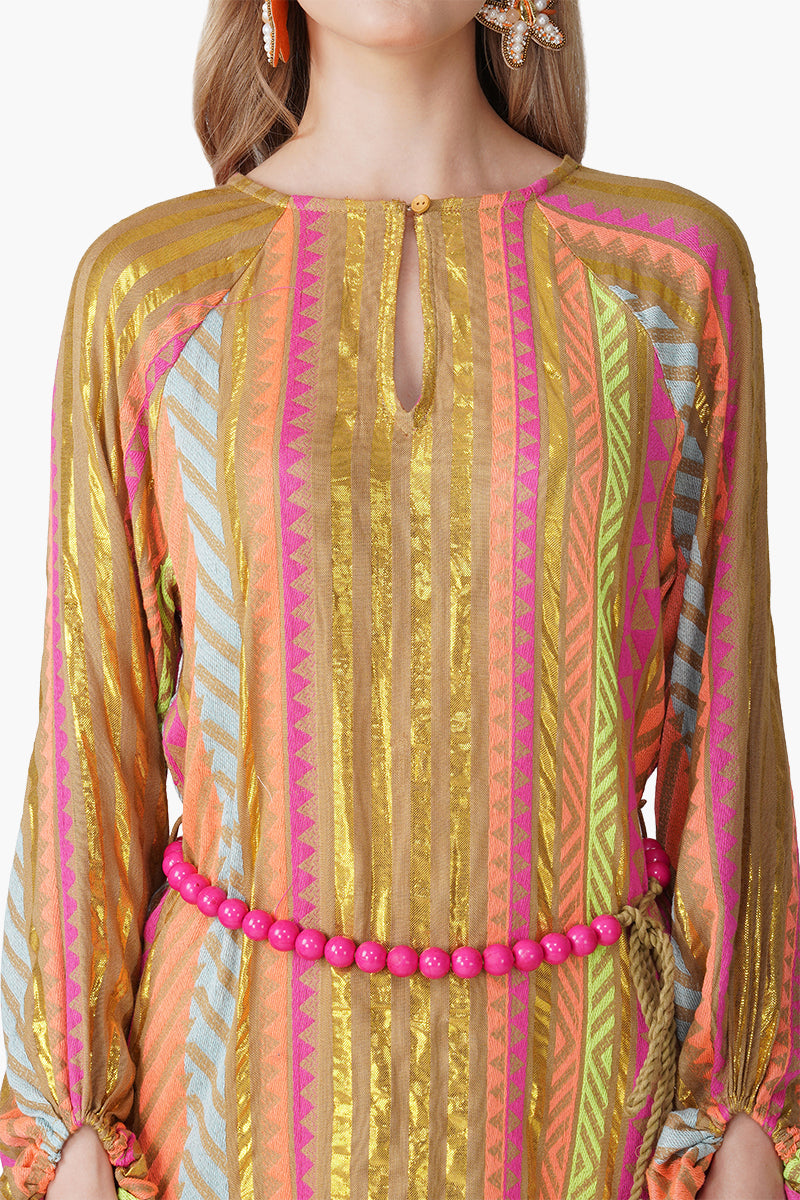 Set of 6 Multi Artistan Yarn Dyed Slip on Dress with Belt (S, M & L)