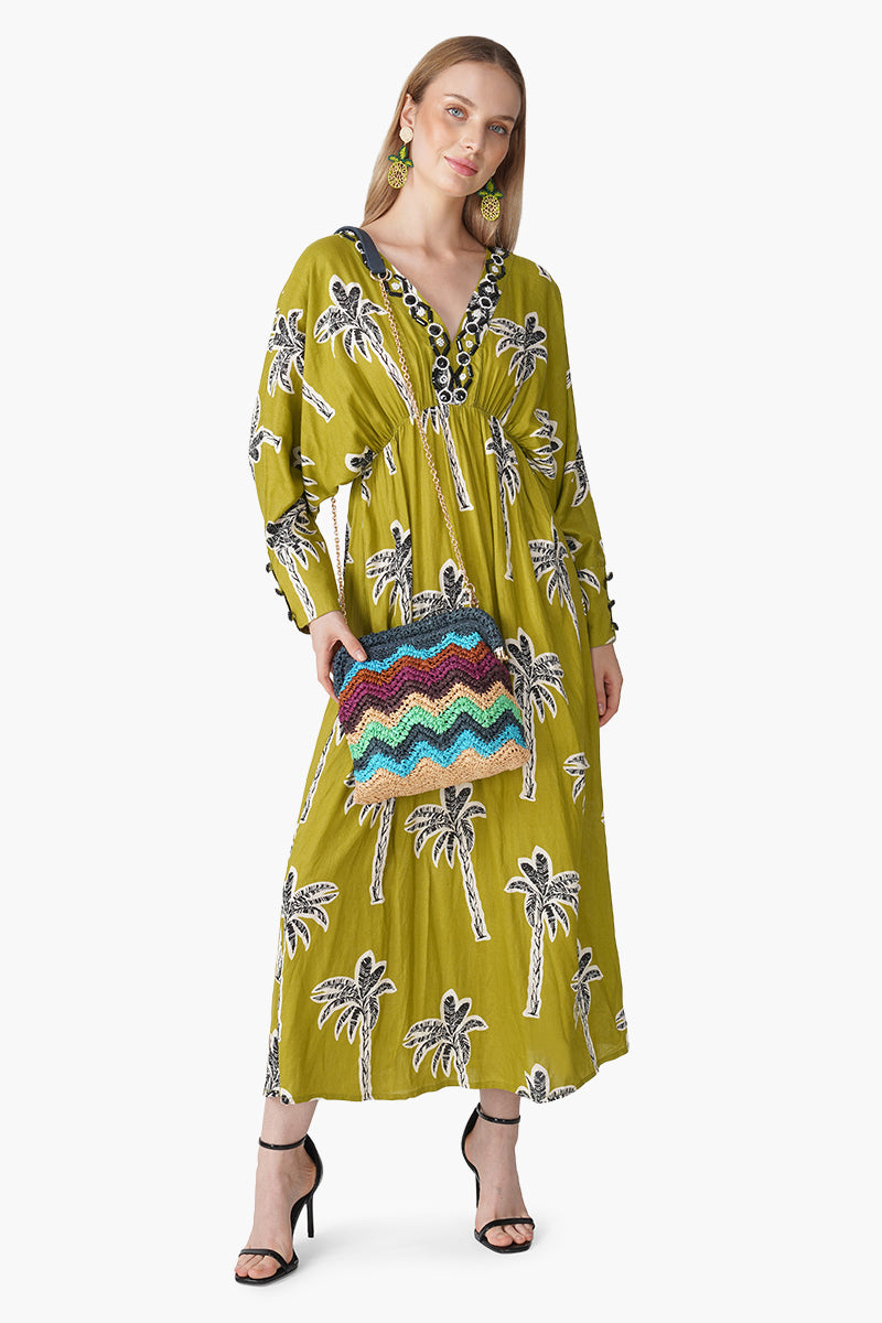 Set of 6 Green Bohemian Palm Printed Maxi Dress (S, M & L)