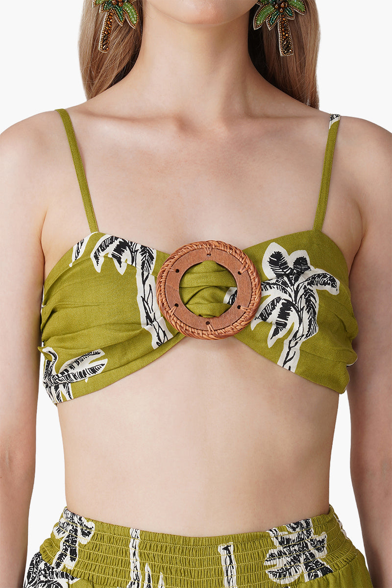 Set of 6 Green Ohemian Palm Printed Crop Top (S, M & L)