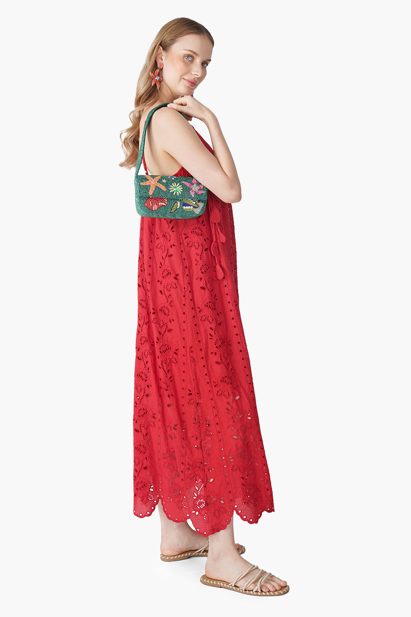 Set of 6 Ruby Red Schiffli Eyelet Dress (S, M & L)