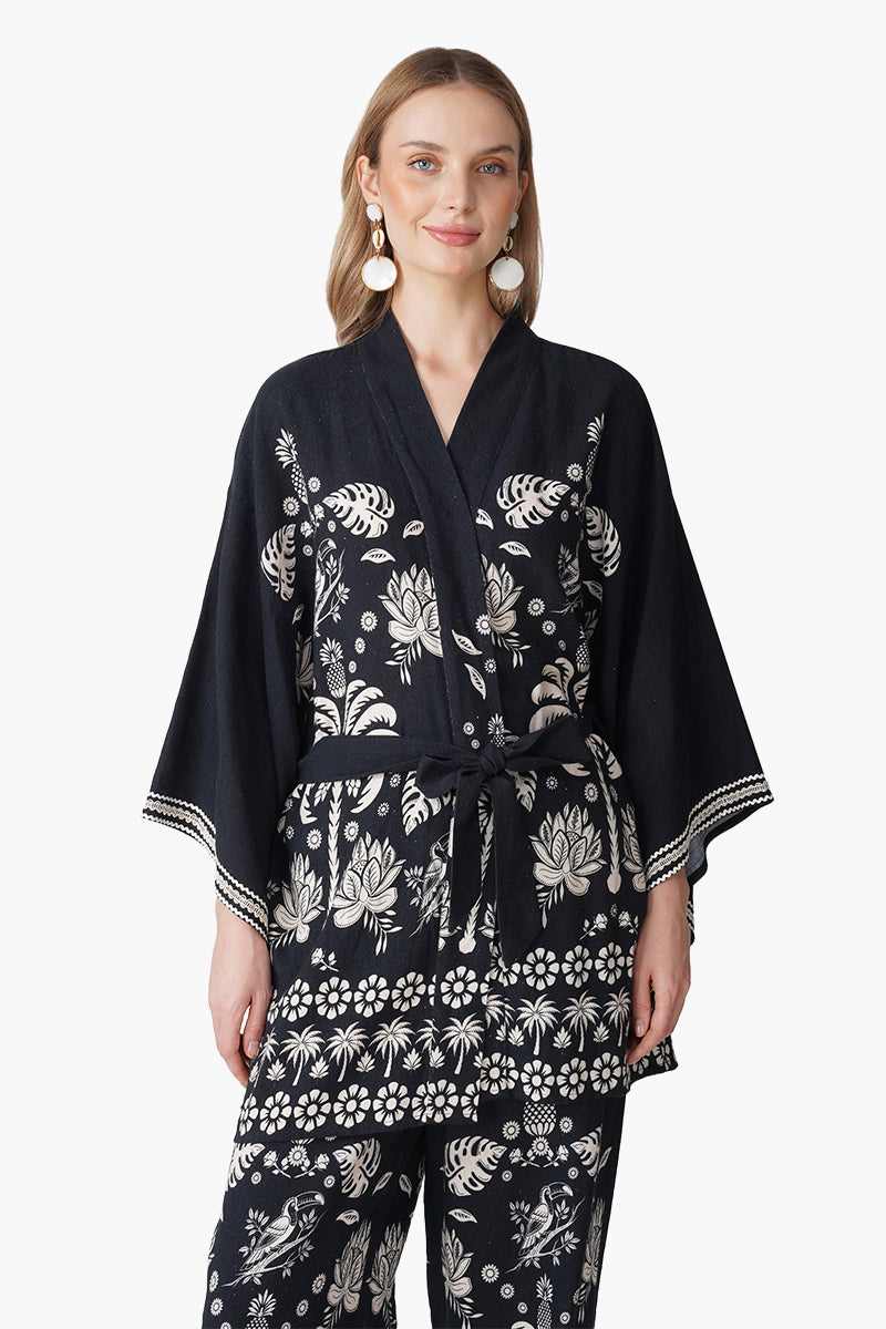 Set of 6 Modern Tropics Black And White Printed Cover Up (S, M & L)