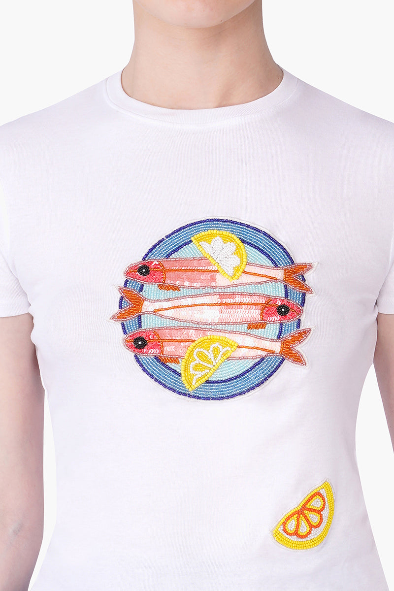 Set of 6 Sea Story Sardine Embellished T-Shirt (S, M & L)