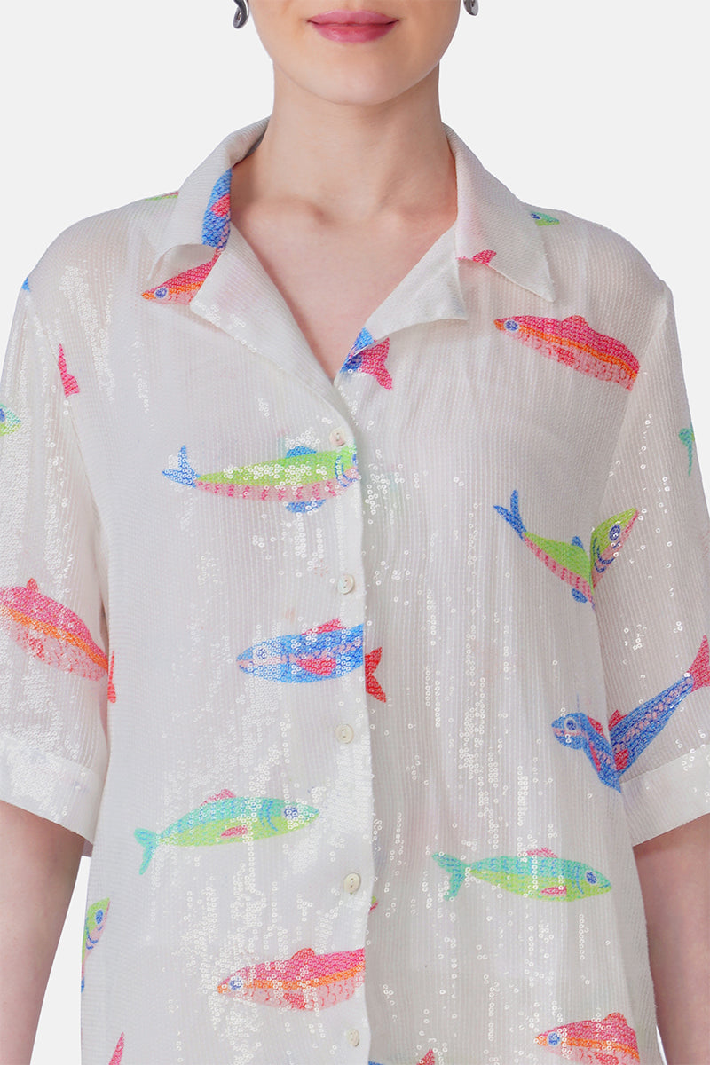 Set of 6 Salt And Sea Sequenced Fish Printed Shirt(S, M & L)