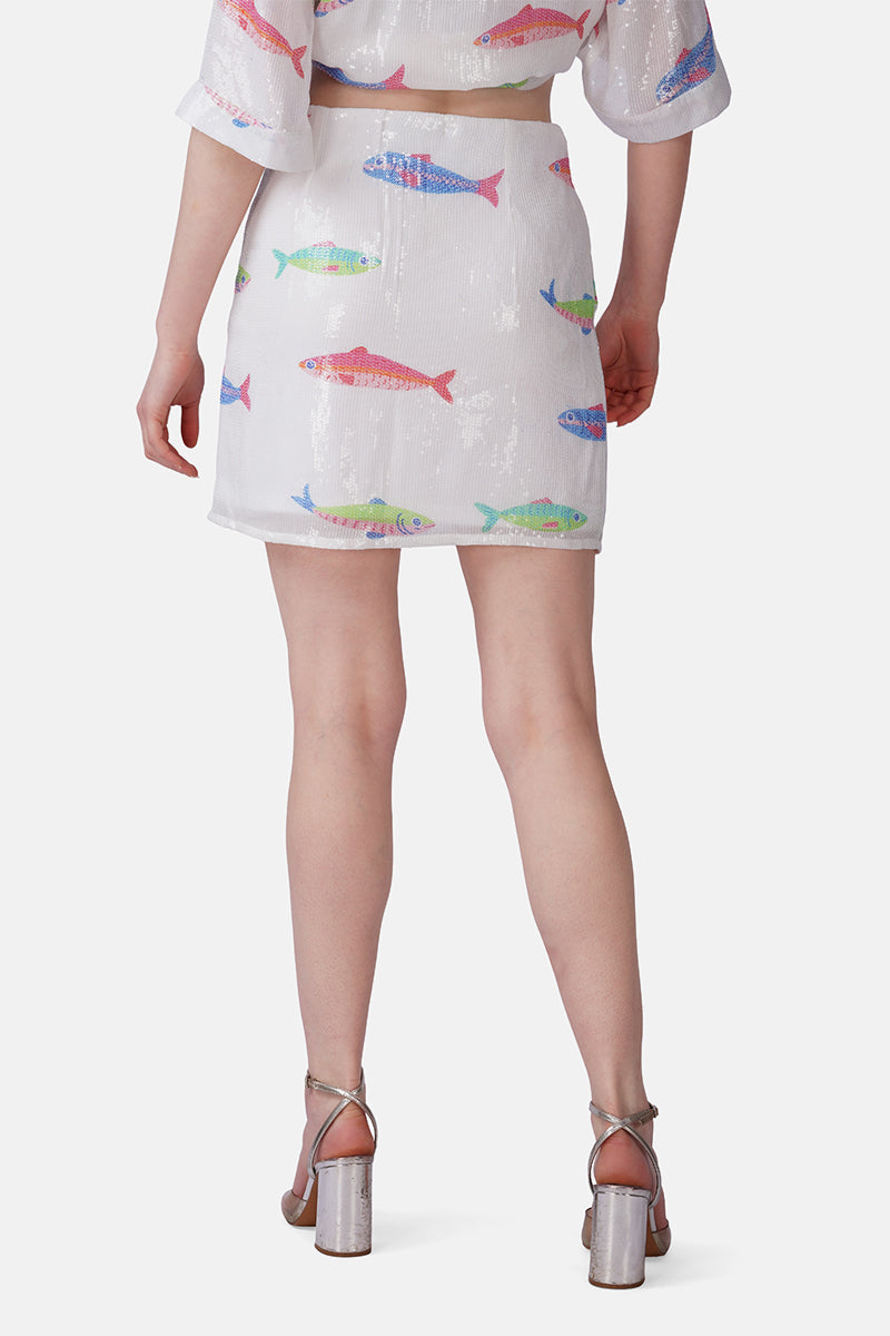 Set of 6 Salt And Sea Sequenced Fish Printed Skirt(S, M & L)