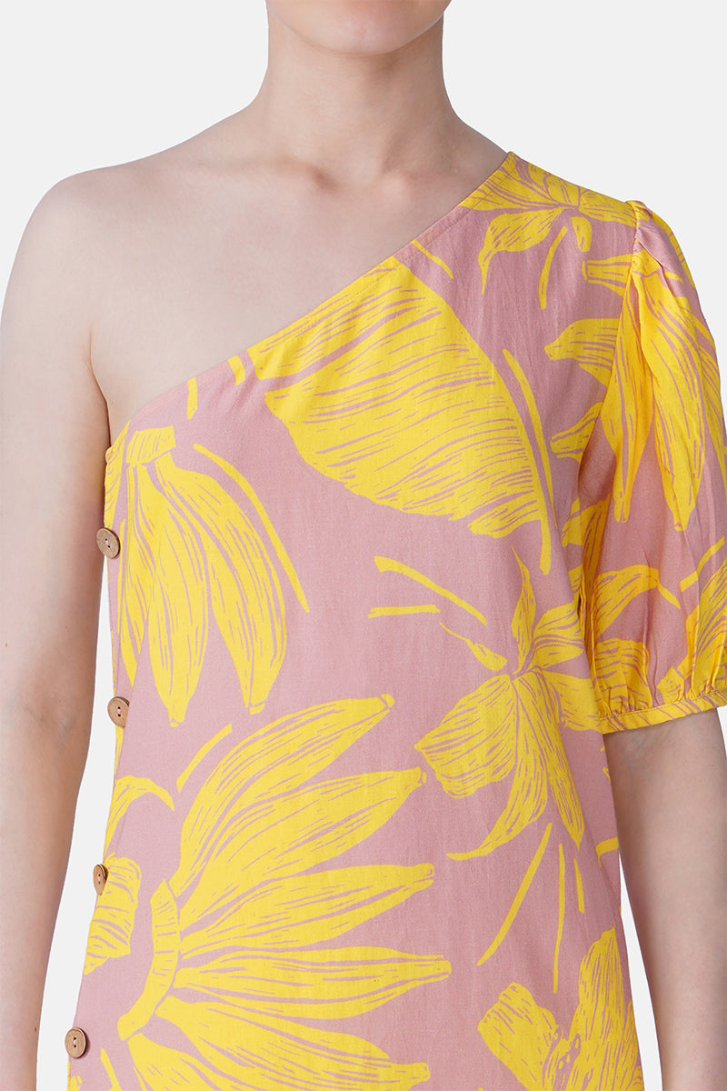 Set of 6 Banana Blush Print One Shoulder Short Dress(S, M & L)