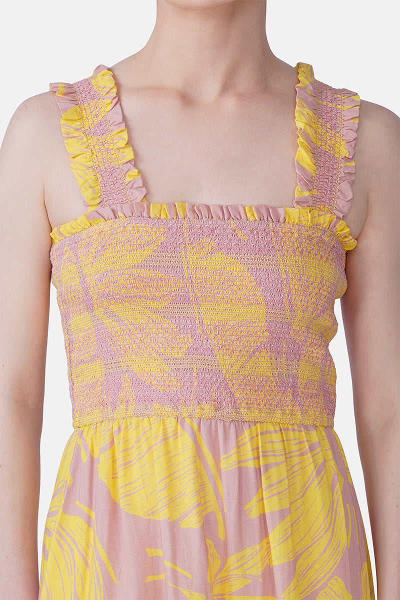 Set of 6 Banana Blush Print Smocked Long Dress(S, M & L)