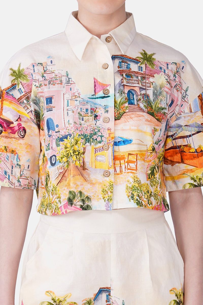 Set of 6 Summer Escape Vacation Print Crop Shirt(S, M & L)