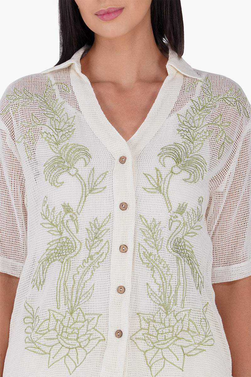 Set of 6 White Garden Muse Embroidered Lace Shirt (S,M,L)