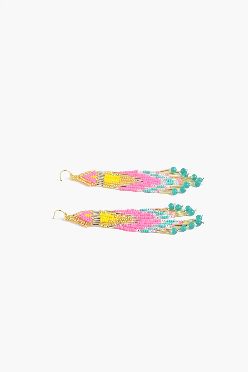 Desert Rose Hand Beaded Tassel Earrings