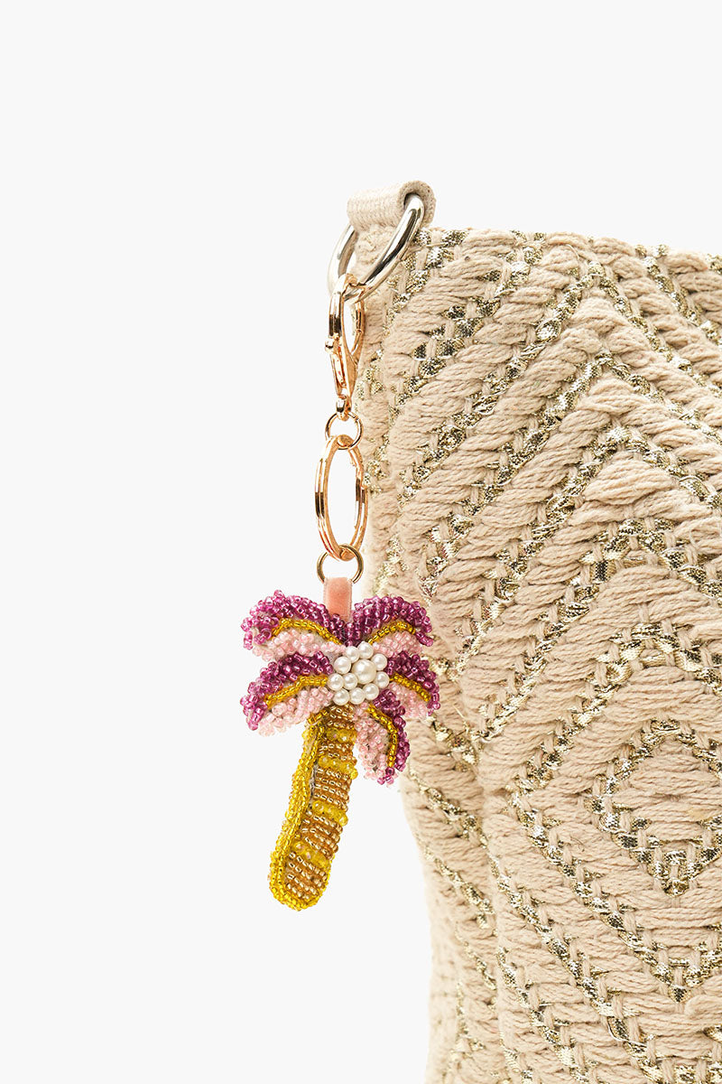 Pink Palm Beaded Charm Keychain