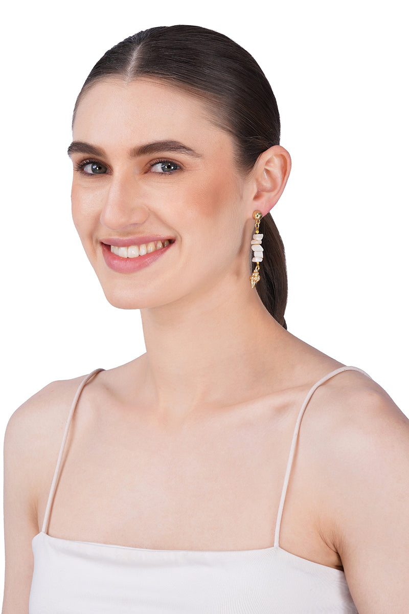 Golden Beach Glow Hand-Beaded Statement Earrings
