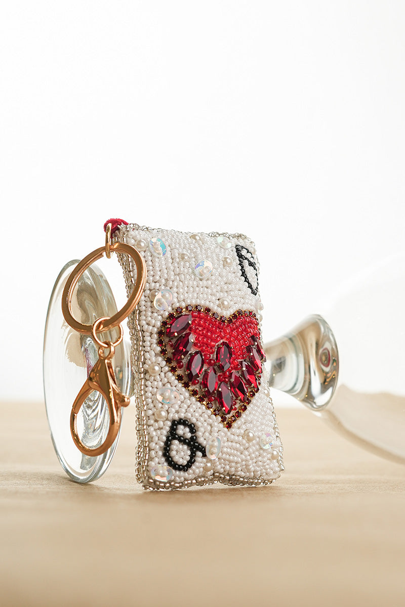 Queen of Hearts Hand-Beaded Boho Bag Charm