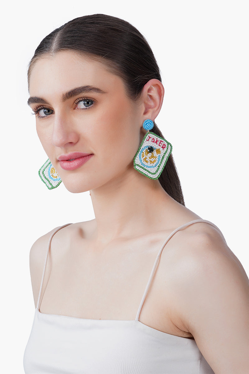 Mahjong Joker Beaded Earrings