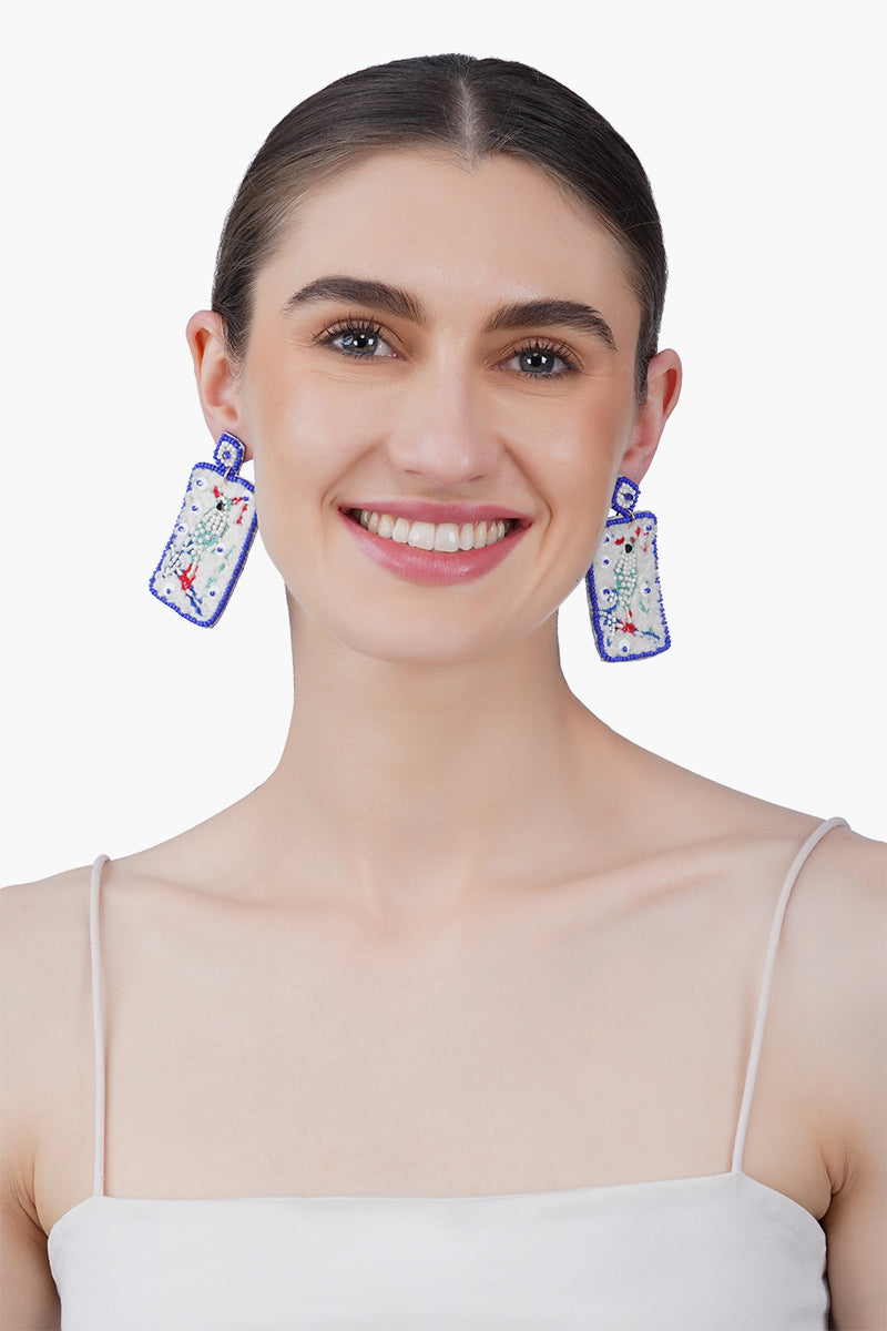 Mahjong Bird Beaded Earrings