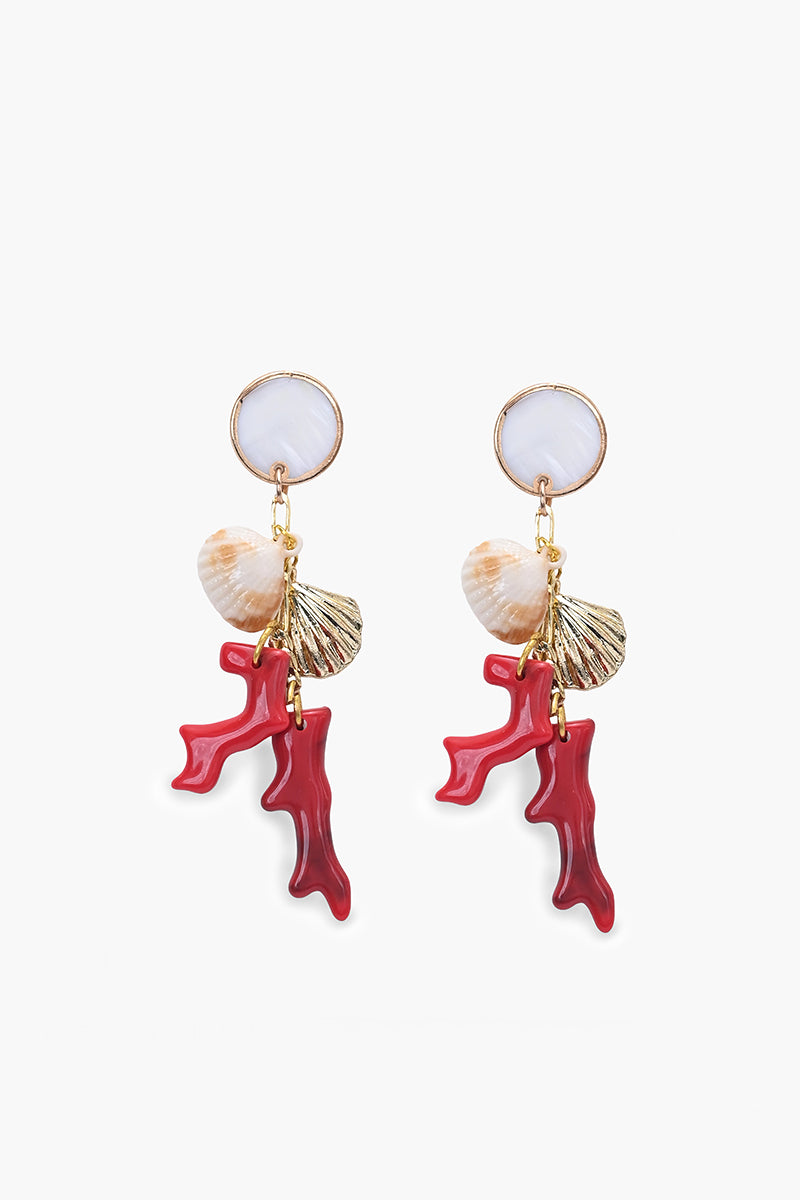 Gold Shell & Red Coral Reef Statement Earrings