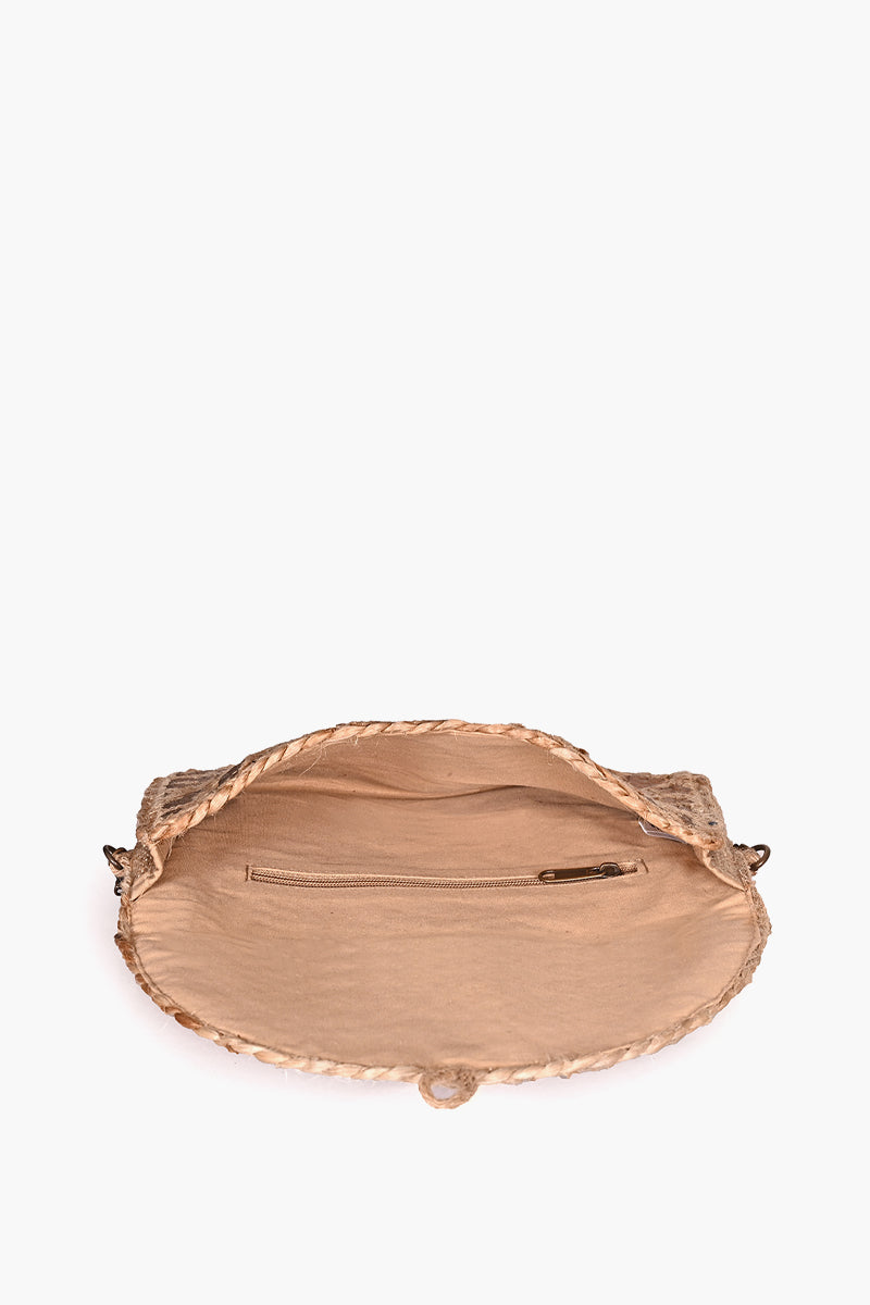 Leopard Gold Foil Print Jute Flap Clutch