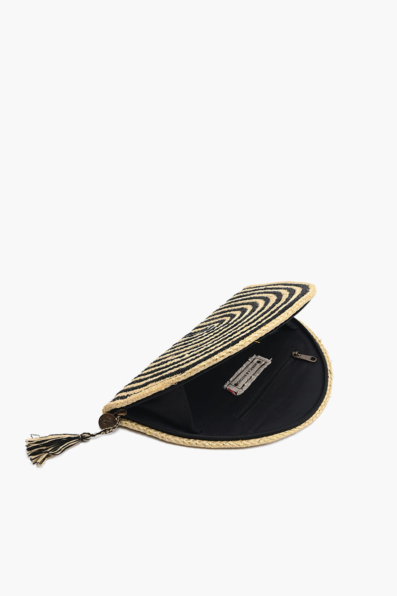 Shale Striped Handwoven cord Half Moon Clutch