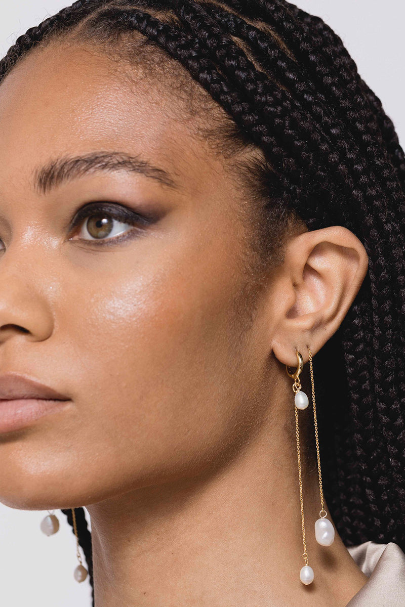 La Perla Threader Earrings in White-Pair