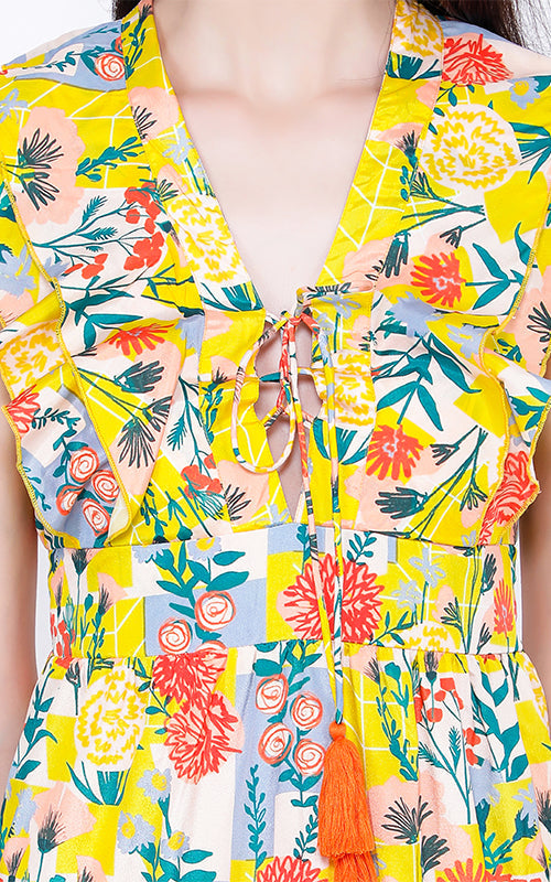 Set of 6 Scribble Tile Floral Maxi Dress (S,M,L)