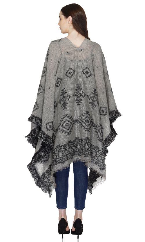 Set of 6 Aztec Jacquard Black & Gray Poncho / Cape (S,M,L)