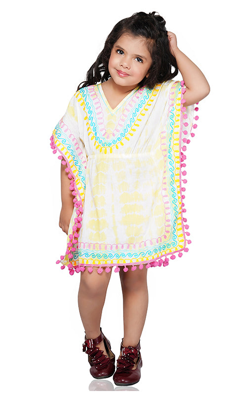 Banana Cream Embroidered Caftan 4-7 Years
