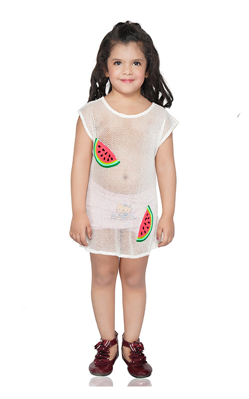 Hawaiian Watermalon Embroidered Net Beach Cover Up 4-7 Years